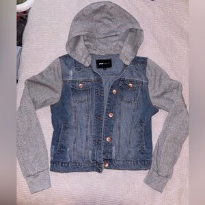 Jean Sweatshirt Jacket with Removable Hood